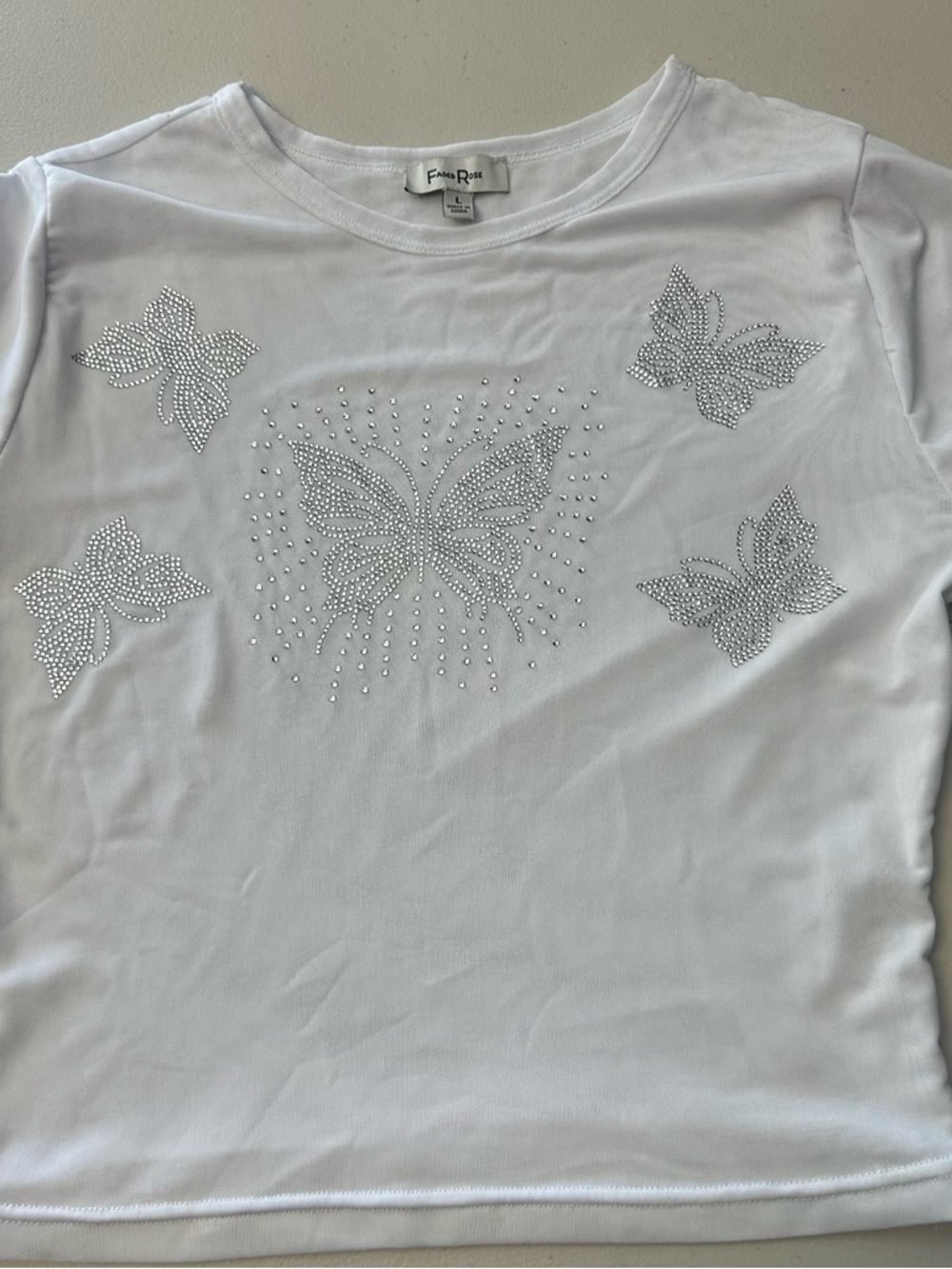 White Rhinestone Butterfly Tee